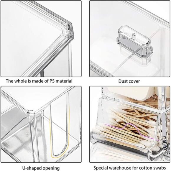 Q Tips Holder Cotton Pads Holder Cotton Balls Swab Holder Container with Lid - Picture 2 of 7